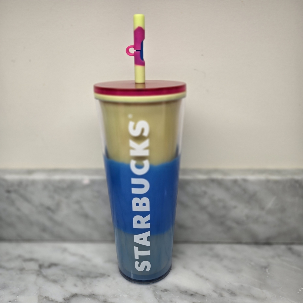 Starbucks 2023 Spring Straw Topper Blue Wave Color Changing Tumbler 24oz Tumbler